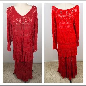Two piece crocheted BoHo red top and skirt S/M*